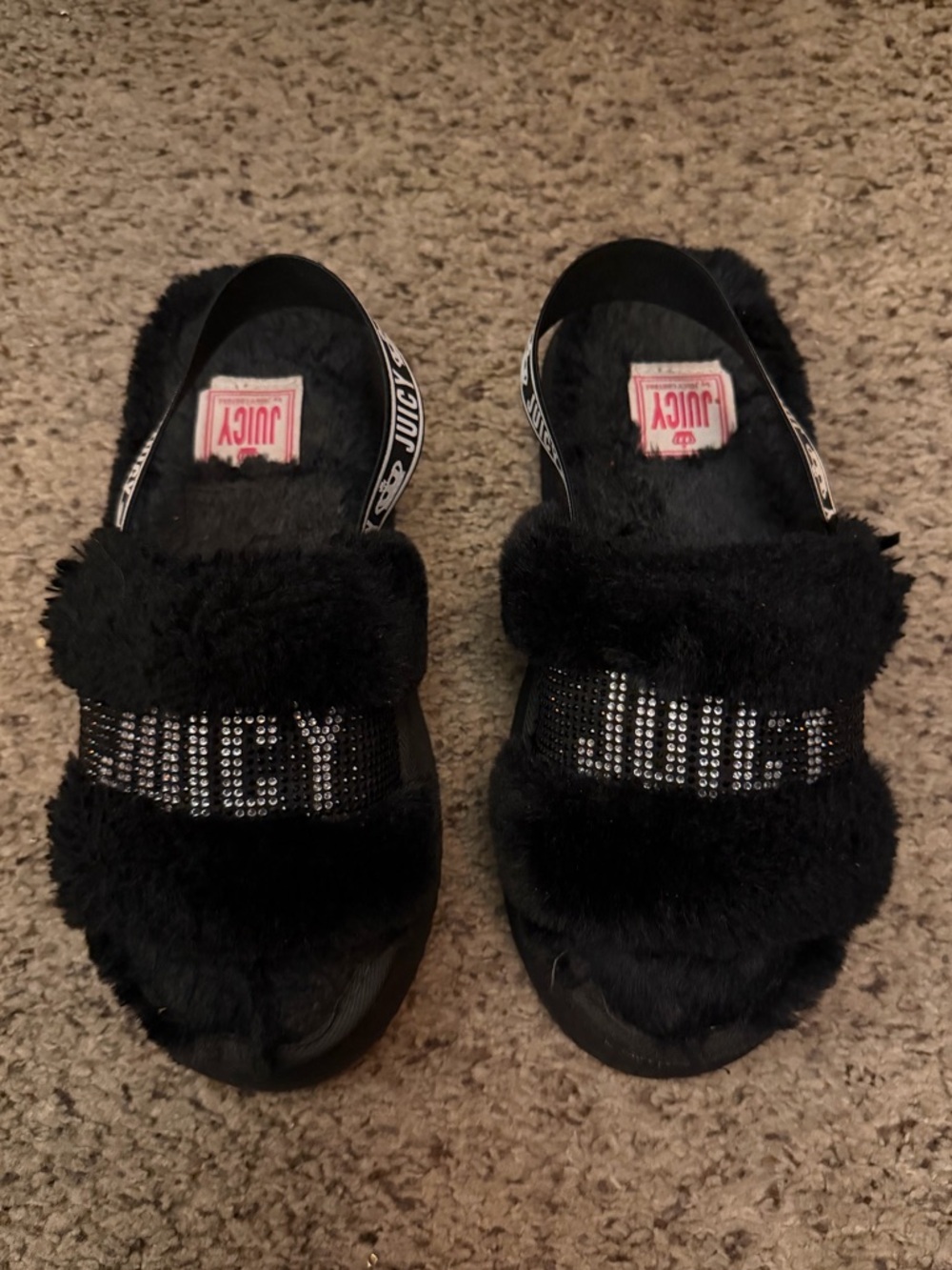 Juicy Couture Black Faux Fur Slide Sandals